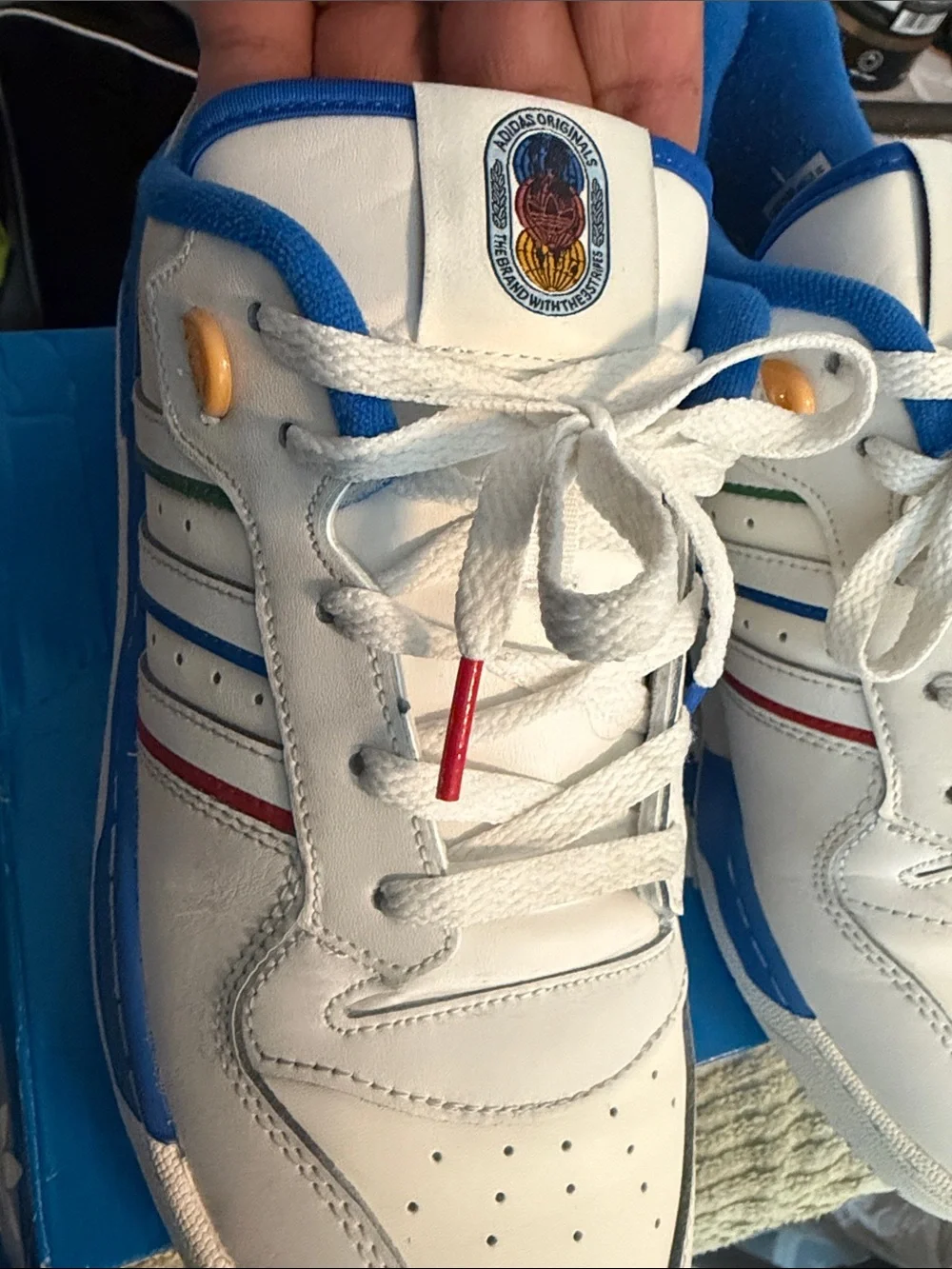 adidas Originals White Sneakers with Blue Lining and Multicolor Accents_2